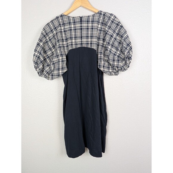 COS Dress Womens Medium Navy Blue Plaid Puff Sleeve Midi - Picture 3 of 12